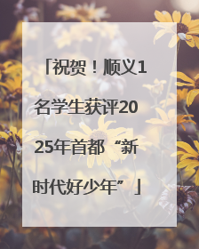 祝贺！顺义1名学生获评2025年首都“新时代好少年”