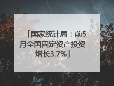 国家统计局：前5月全国固定资产投资增长3.7%